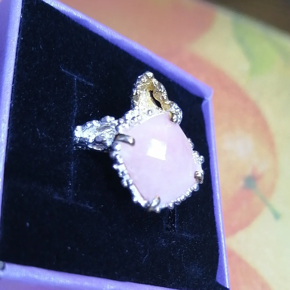 14 K White Gold Vermeil Silver 925 Stamped Faceted Soft Pink Opal. Bew In A Box - Picture 5 of 7